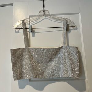 12th Tribe Shira Silver Rhinestone Crop Top (Size L)